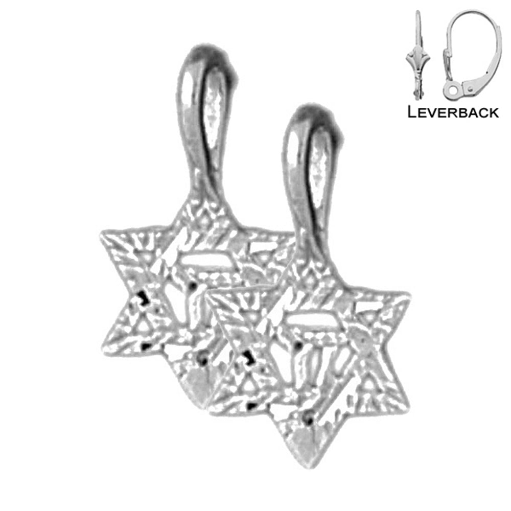 Sterling Silver 24mm Star of David with Chai Earrings (White or Yellow Gold Plated)