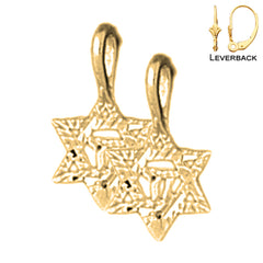 Sterling Silver 24mm Star of David with Chai Earrings (White or Yellow Gold Plated)