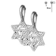 Sterling Silver 24mm Star of David with Chai Earrings (White or Yellow Gold Plated)