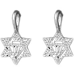 14K or 18K Gold 24mm Star of David with Chai Earrings