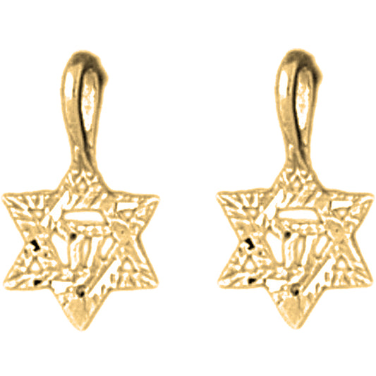 14K or 18K Gold 24mm Star of David with Chai Earrings