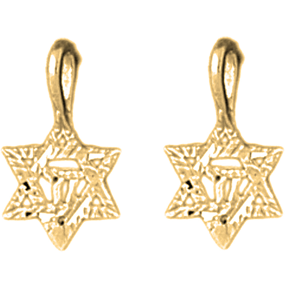 Yellow Gold-plated Silver 24mm Star of David with Chai Earrings