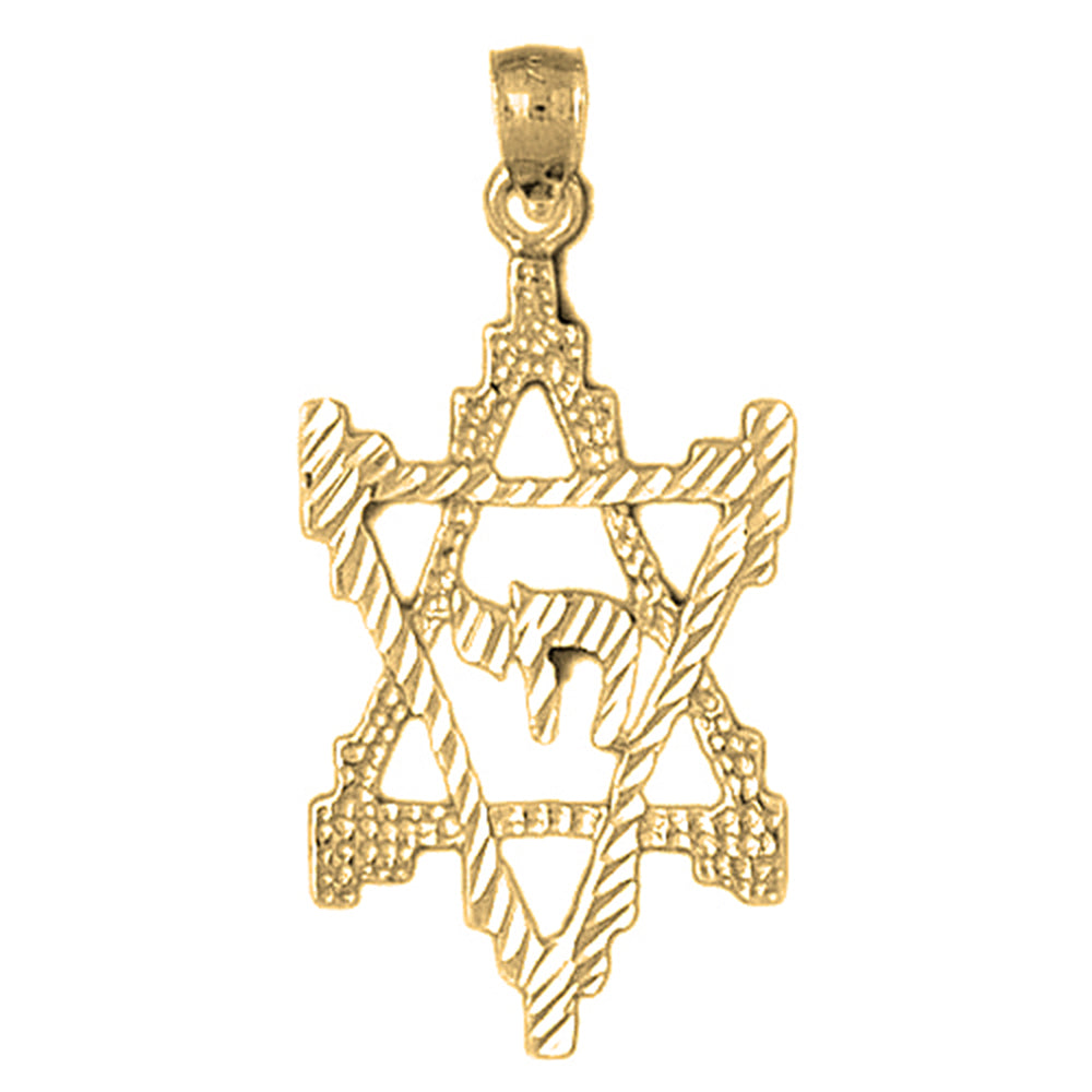 10K, 14K or 18K Gold Star of David with Chai Pendant