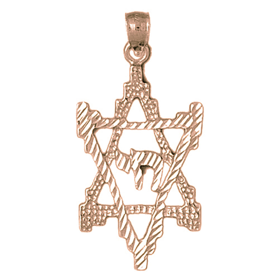 10K, 14K or 18K Gold Star of David with Chai Pendant