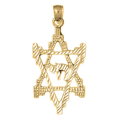 10K, 14K or 18K Gold Star of David with Chai Pendant