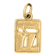 14K or 18K Gold Jewish Chai with Hearts Pendant