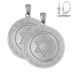 14K or 18K Gold Star of David with Greek Key Border Earrings