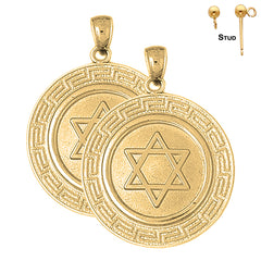 Sterling Silver 33mm Star of David with Greek Key Border Earrings (White or Yellow Gold Plated)