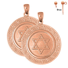 14K or 18K Gold Star of David with Greek Key Border Earrings