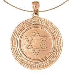 10K, 14K or 18K Gold Star of David with Greek Key Border Pendant