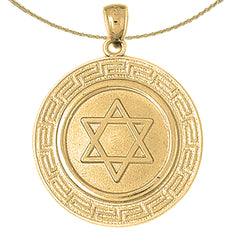 10K, 14K or 18K Gold Star of David with Greek Key Border Pendant