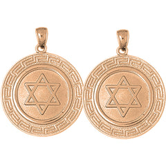 14K or 18K Gold 33mm Star of David with Greek Key Border Earrings