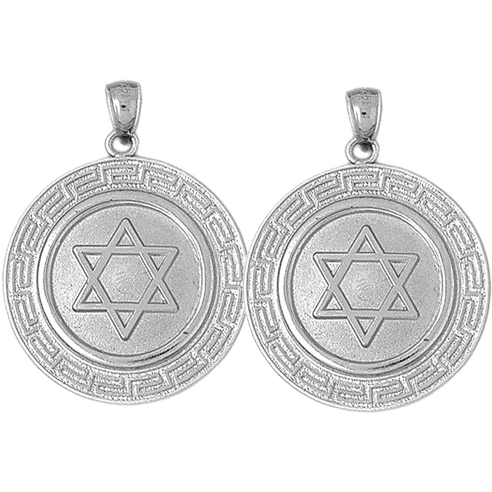 Sterling Silver 33mm Star of David with Greek Key Border Earrings