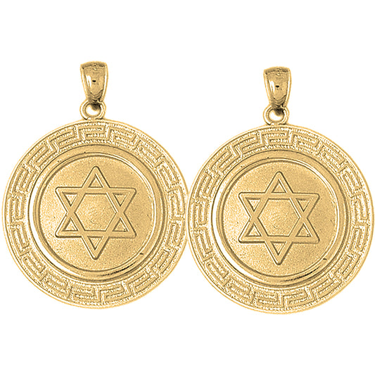 Yellow Gold-plated Silver 33mm Star of David with Greek Key Border Earrings