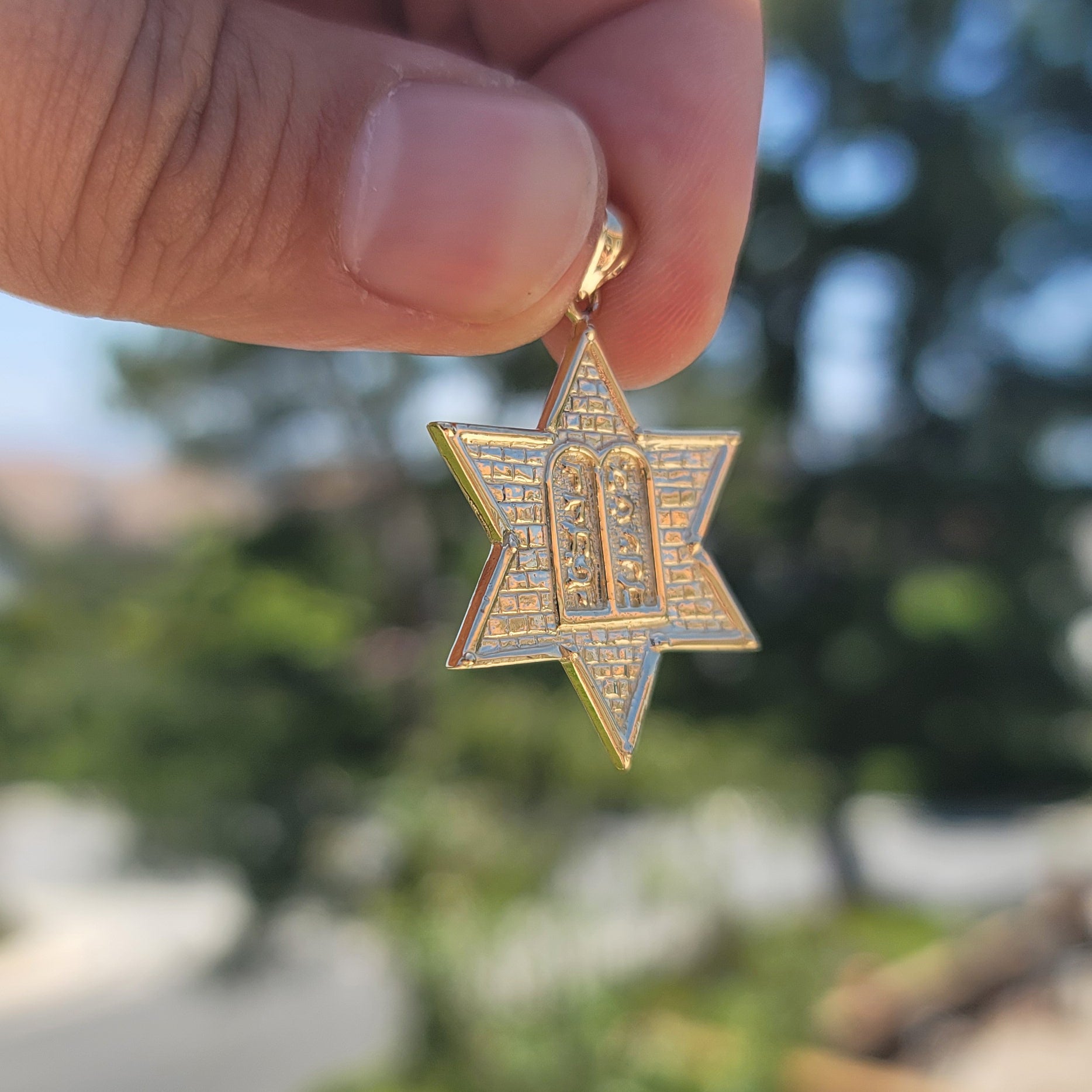 10K, 14K or 18K Gold Star of David with Ten Commandments Pendant