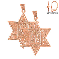 14K or 18K Gold Star of David with Ten Commandments Earrings