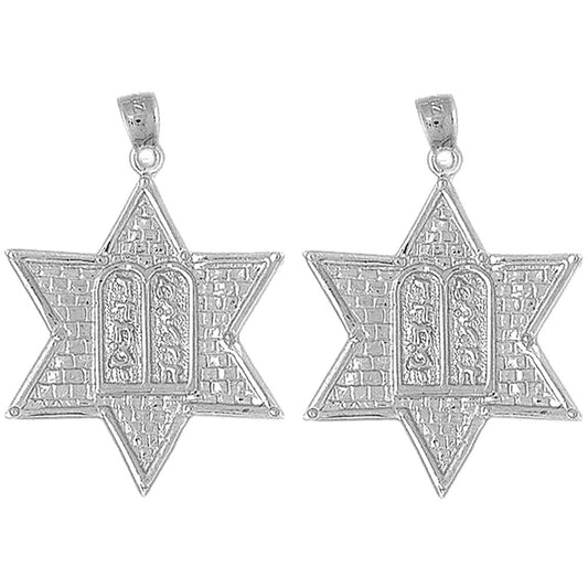 Sterling Silver 37mm Star of David with Ten Commandments Earrings
