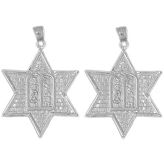 Sterling Silver 37mm Star of David with Ten Commandments Earrings
