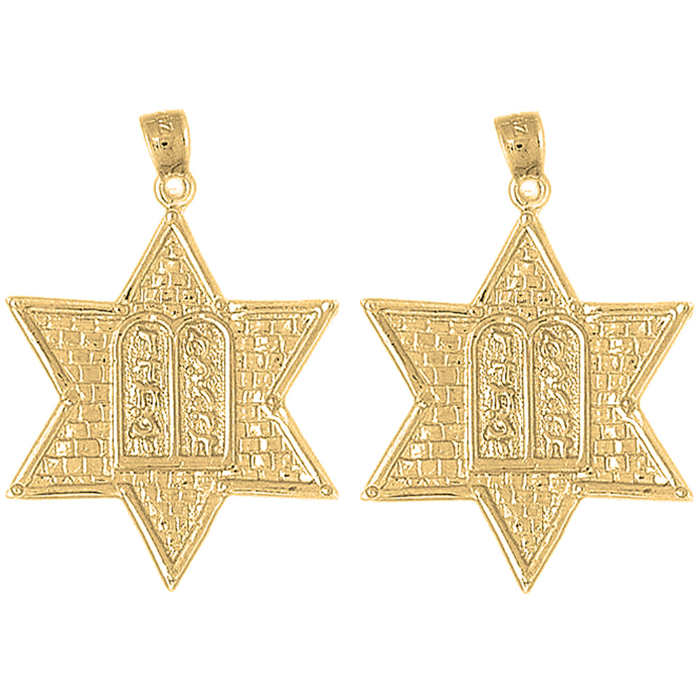 Yellow Gold-plated Silver 37mm Star of David with Ten Commandments Earrings