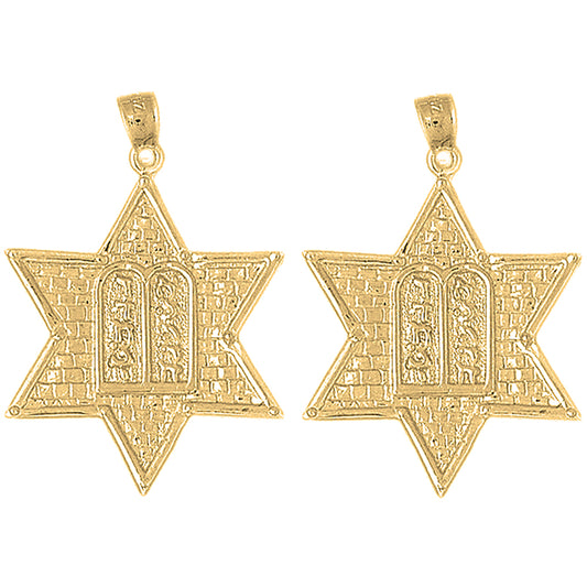 Yellow Gold-plated Silver 37mm Star of David with Ten Commandments Earrings