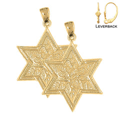 Pendientes de plata de ley con estrella de David y árbol de la vida de 36 mm (chapados en oro blanco o amarillo)