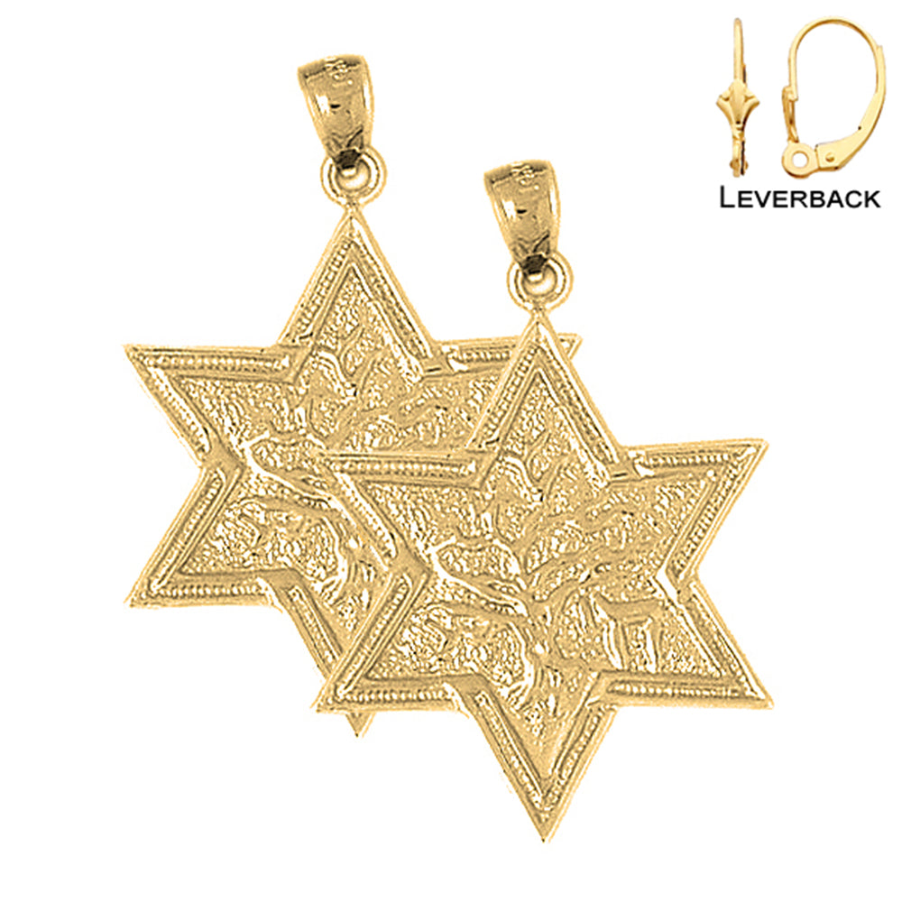 Pendientes Estrella de David de Oro de 14K o 18K con Árbol de la Vida