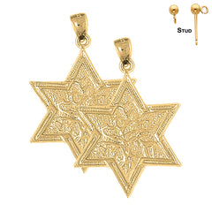 Sterling Silver 36mm Star of David with Tree of Life Earrings (White or Yellow Gold Plated)