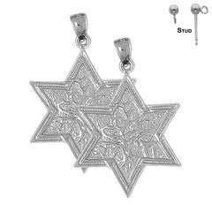 Pendientes de plata de ley con estrella de David y árbol de la vida de 36 mm (chapados en oro blanco o amarillo)