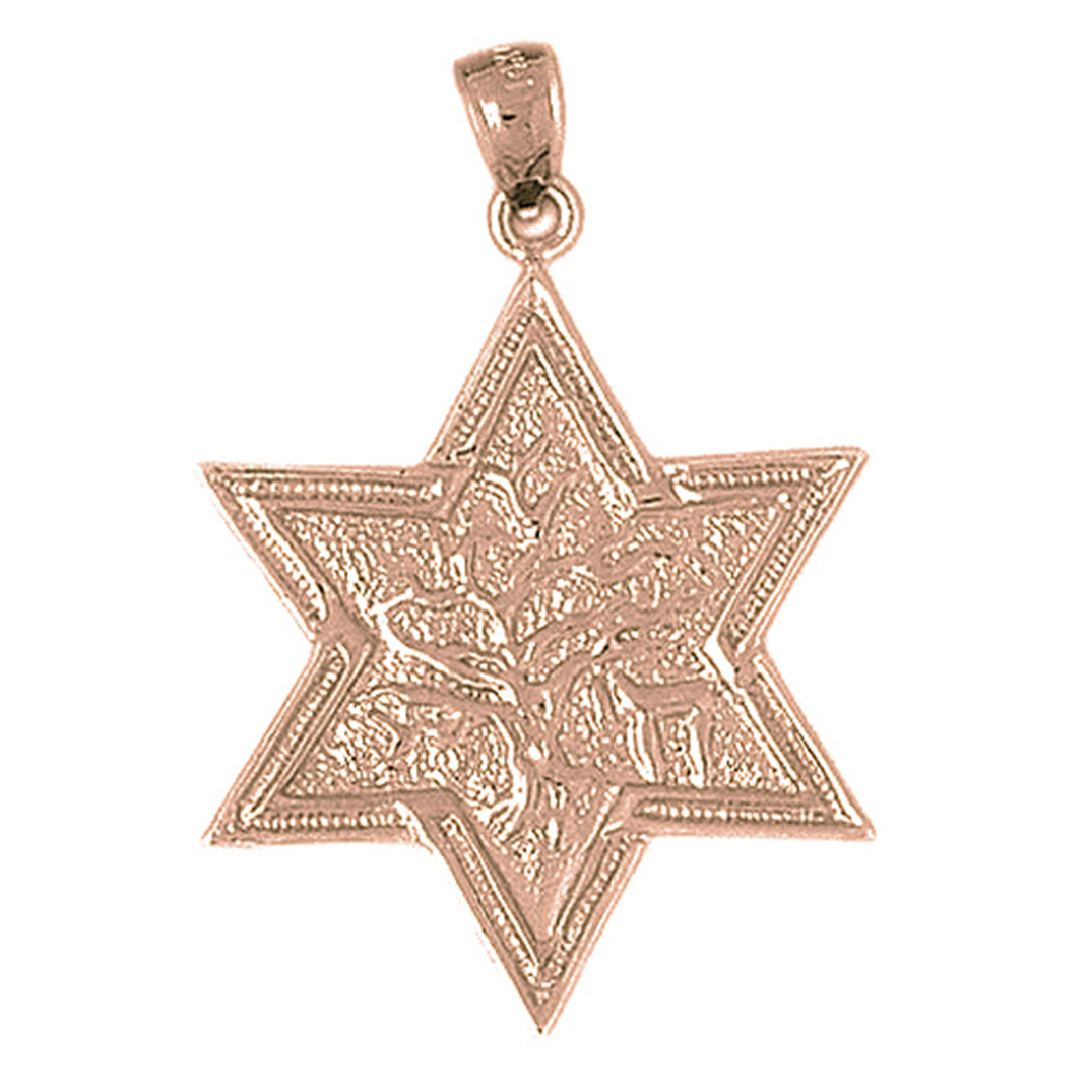 10K, 14K or 18K Gold Star of David with Tree of Life Pendant