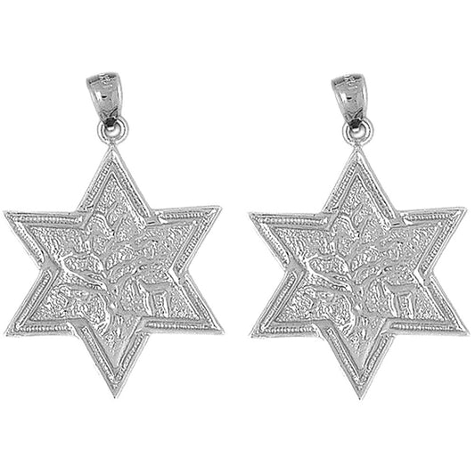 14K or 18K Gold 36mm Star of David with Tree of Life Earrings