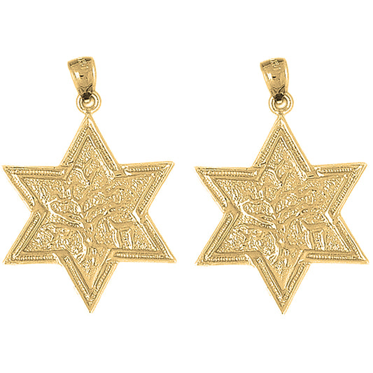 14K or 18K Gold 36mm Star of David with Tree of Life Earrings