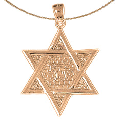 10K, 14K or 18K Gold Star of David with Chai Pendant