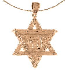 10K, 14K or 18K Gold Star of David with Chai Pendant