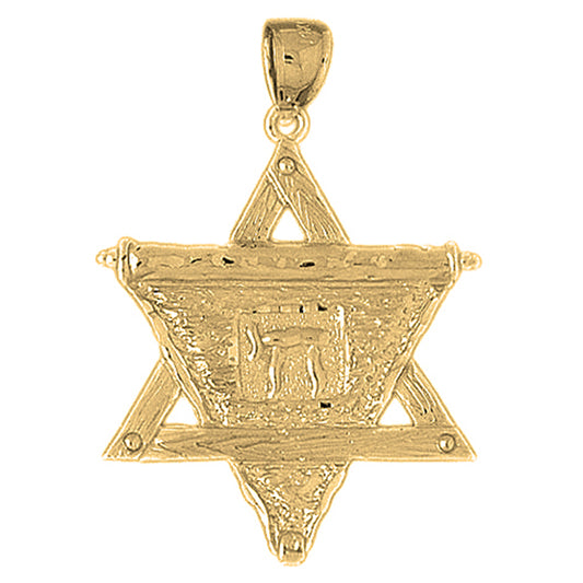 10K, 14K or 18K Gold Star of David with Chai Pendant