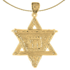 10K, 14K or 18K Gold Star of David with Chai Pendant