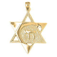 10K, 14K or 18K Gold Star of David with Chai Pendant