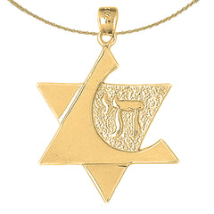 10K, 14K or 18K Gold Star of David with Chai Pendant