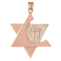 10K, 14K or 18K Gold Star of David with Chai Pendant