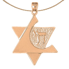 10K, 14K or 18K Gold Star of David with Chai Pendant