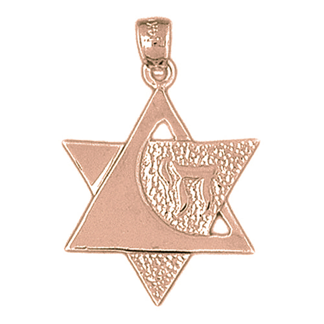 10K, 14K or 18K Gold Star of David with Chai Pendant