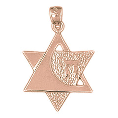 10K, 14K or 18K Gold Star of David with Chai Pendant