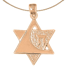 10K, 14K or 18K Gold Star of David with Chai Pendant