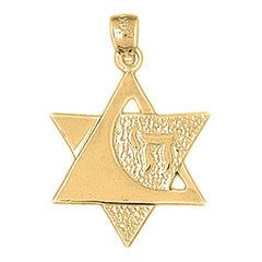 10K, 14K or 18K Gold Star of David with Chai Pendant