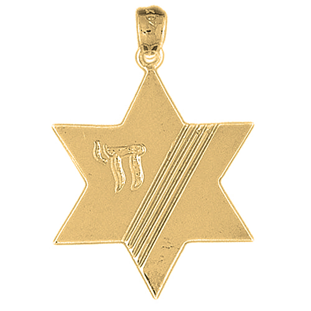 10K, 14K or 18K Gold Star of David with Chai Pendant