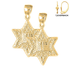 Pendientes Estrella de David de Oro de 14K o 18K con Diez Mandamientos