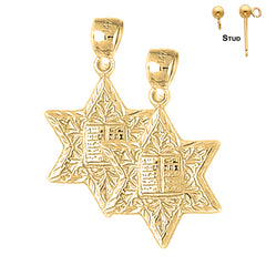 14K or 18K Gold Star of David with Ten Commandments Earrings