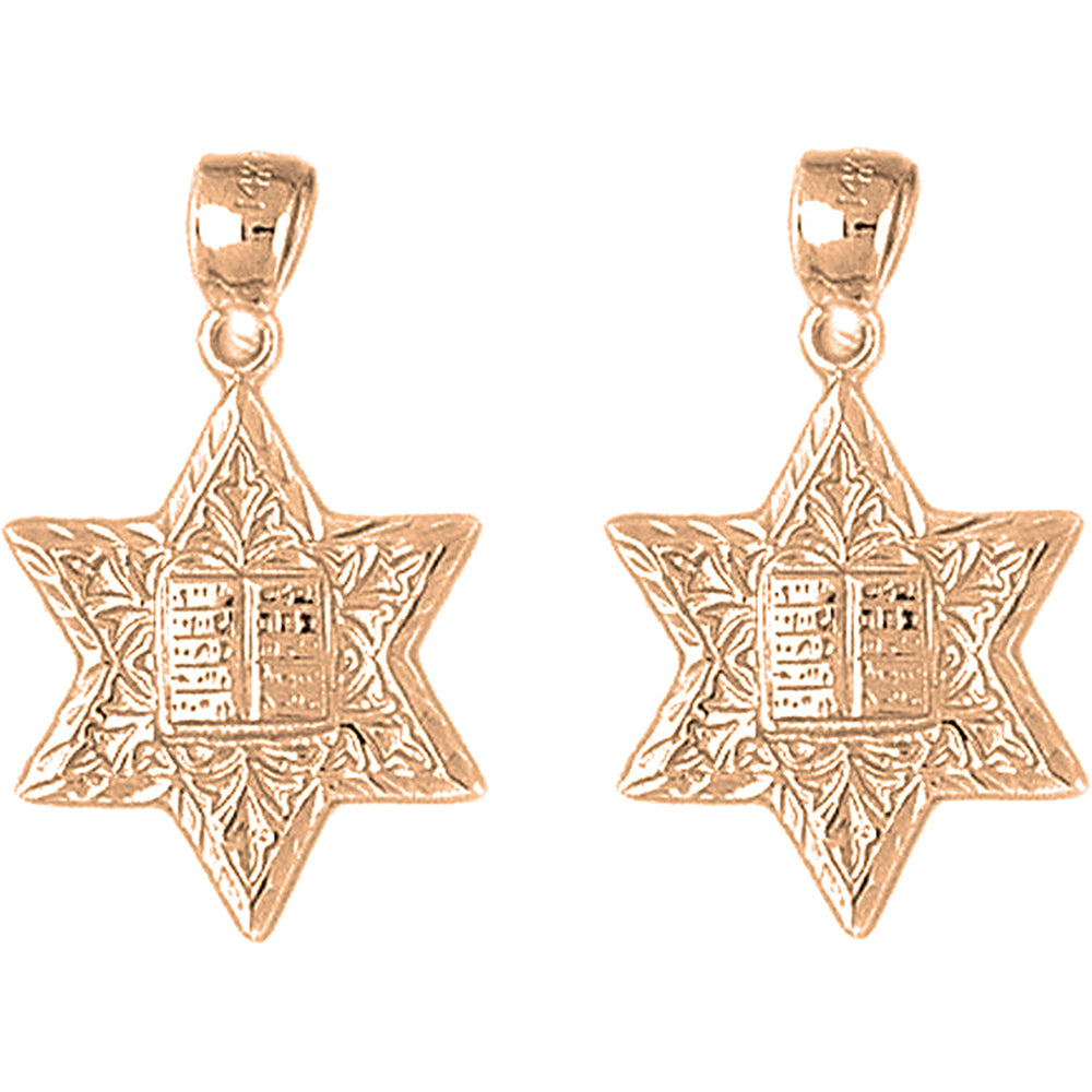 14K or 18K Gold 26mm Star of David with Ten Commandments Earrings