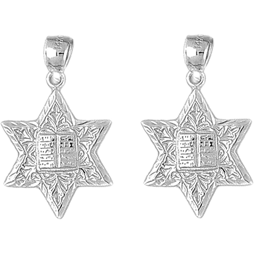 Sterling Silver 26mm Star of David with Ten Commandments Earrings