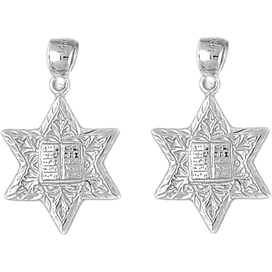 Sterling Silver 26mm Star of David with Ten Commandments Earrings