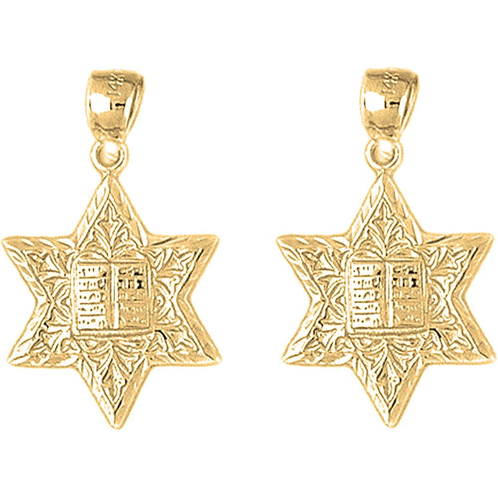 Yellow Gold-plated Silver 26mm Star of David with Ten Commandments Earrings